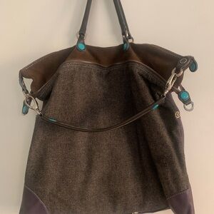 Purple Leather & Brown Tweed Gab Convertible Bag